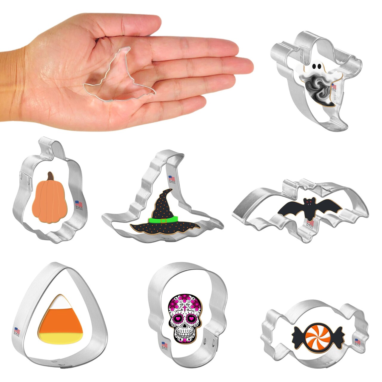 CookieCutter.com Mini Halloween Cookie Cutter 7 Piece Set Ghost 1.5 in, Tin Plated Steel, USA